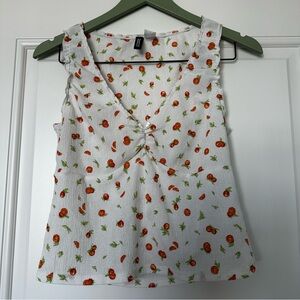 H&M White Orange-Print Twist-Front Camisole